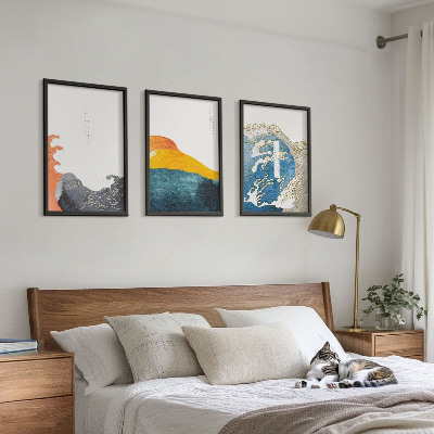 Tavelset ovanför soffa Vågor av japansk grafisk stil