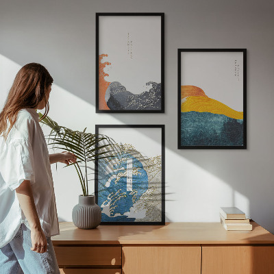 Tavelset ovanför soffa Vågor av japansk grafisk stil