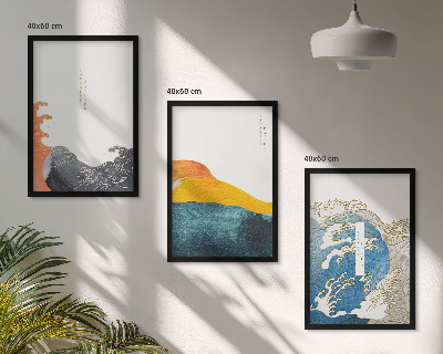 Tavelset ovanför soffa Vågor av japansk grafisk stil