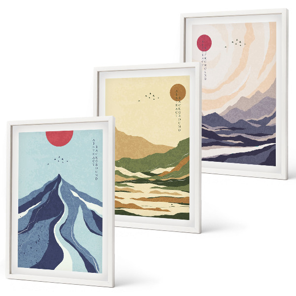 Set om 3 tavlor Pastellberg i japansk stil