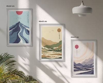 Set om 3 tavlor Pastellberg i japansk stil
