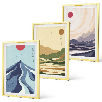 Set om 3 tavlor Pastellberg i japansk stil