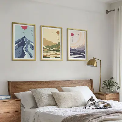 Pastellberg i japansk stil set om 3 tavlor