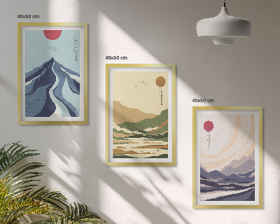 Set om 3 tavlor Pastellberg i japansk stil