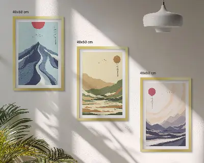 Pastellberg i japansk stil set om 3 tavlor