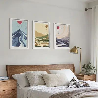 Pastellberg i japansk stil set om 3 tavlor