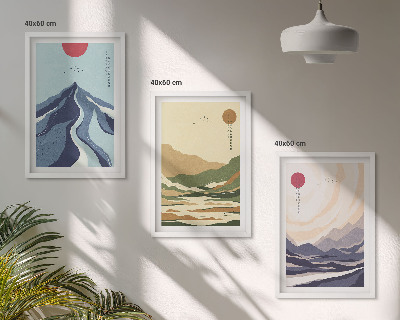 Set om 3 tavlor Pastellberg i japansk stil