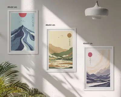 Pastellberg i japansk stil set om 3 tavlor