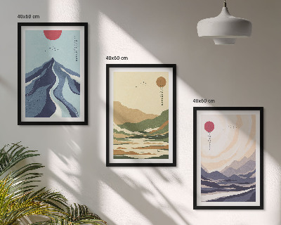 Set om 3 tavlor Pastellberg i japansk stil