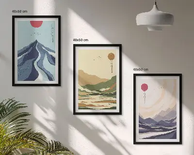 Pastellberg i japansk stil set om 3 tavlor