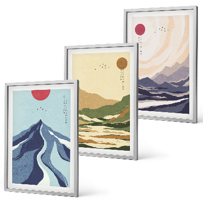 Set om 3 tavlor Pastellberg i japansk stil