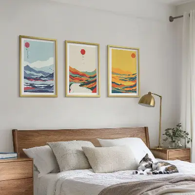 Färgglad abstrakt tavla med berg och flod tavelset för väggen ovanför soffa