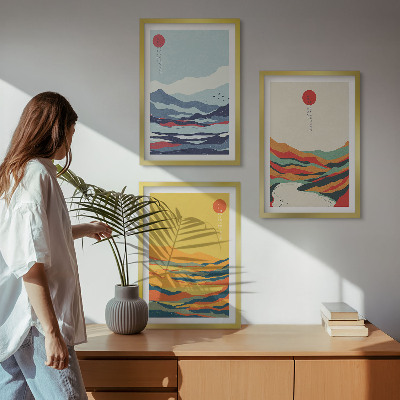 Tavelset ovanför soffa Färgglada berg flod abstraktion