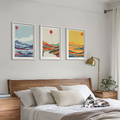Tavelset ovanför soffa Färgglada berg flod abstraktion