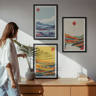 Tavelset ovanför soffa Färgglada berg flod abstraktion