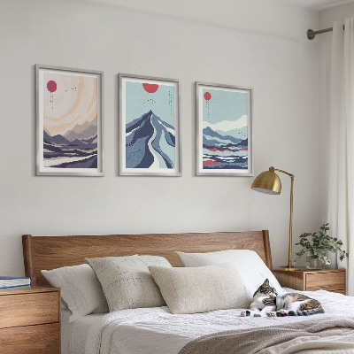 Tavelpaket med ramar Abstrakta japanska berg