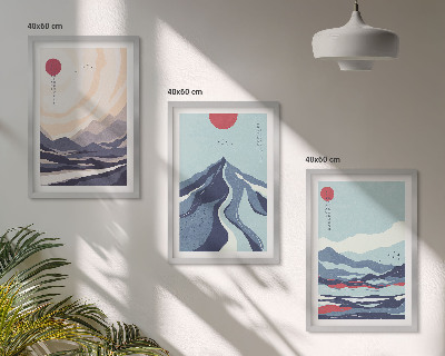 Tavelpaket med ramar Abstrakta japanska berg