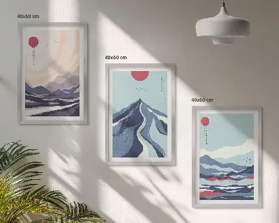 Abstrakta japanska berg tavelset med ramar