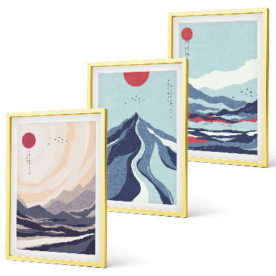 Tavelpaket med ramar Abstrakta japanska berg