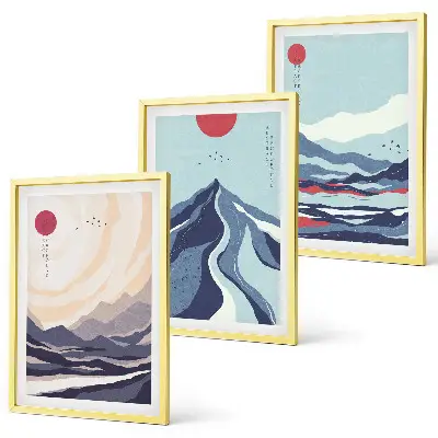 Abstrakta japanska berg tavelset med ramar