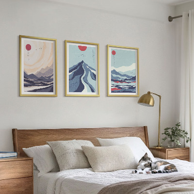 Tavelpaket med ramar Abstrakta japanska berg