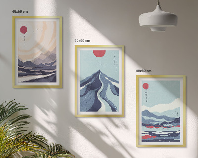Tavelpaket med ramar Abstrakta japanska berg