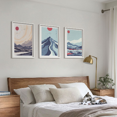 Tavelpaket med ramar Abstrakta japanska berg