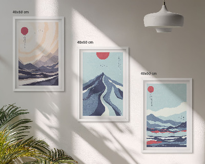 Tavelpaket med ramar Abstrakta japanska berg