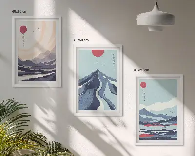 Abstrakta japanska berg tavelset med ramar