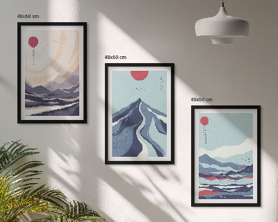 Tavelpaket med ramar Abstrakta japanska berg