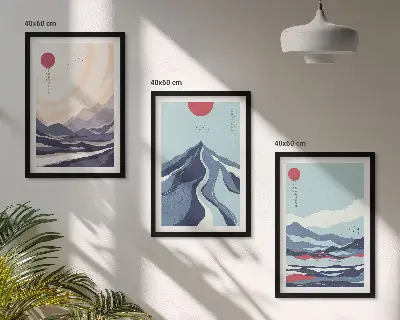 Abstrakta japanska berg tavelset med ramar