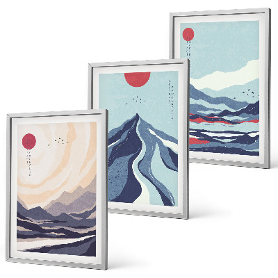 Tavelpaket med ramar Abstrakta japanska berg