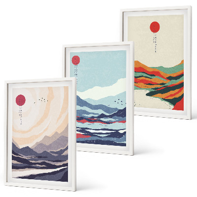 Tavelset ovanför soffa Japanska bergsabstraktioner