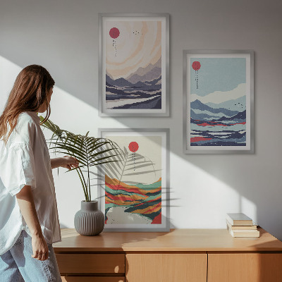 Tavelset ovanför soffa Japanska bergsabstraktioner