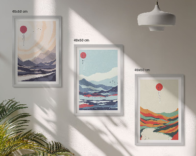 Tavelset ovanför soffa Japanska bergsabstraktioner