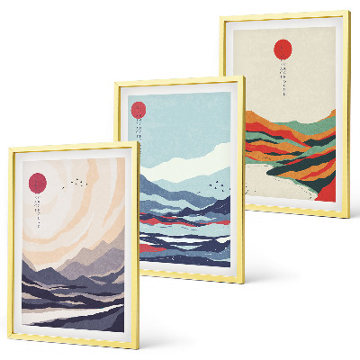 Tavelset ovanför soffa Japanska bergsabstraktioner