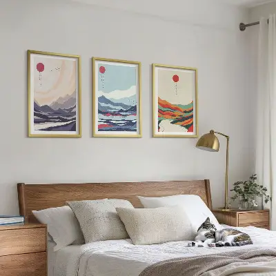 Japanska bergsabstraktioner tavelset för väggen ovanför soffan