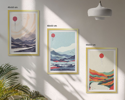 Tavelset ovanför soffa Japanska bergsabstraktioner