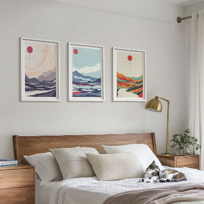 Tavelset ovanför soffa Japanska bergsabstraktioner