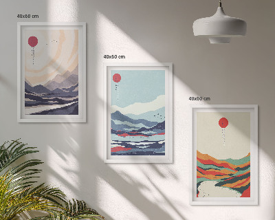Tavelset ovanför soffa Japanska bergsabstraktioner
