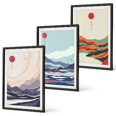Tavelset ovanför soffa Japanska bergsabstraktioner
