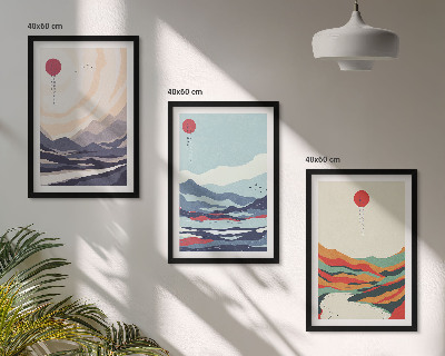 Tavelset ovanför soffa Japanska bergsabstraktioner
