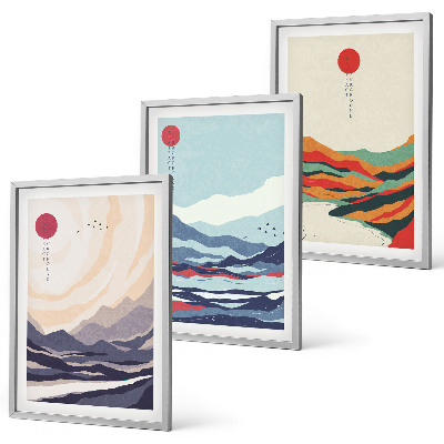 Tavelset ovanför soffa Japanska bergsabstraktioner