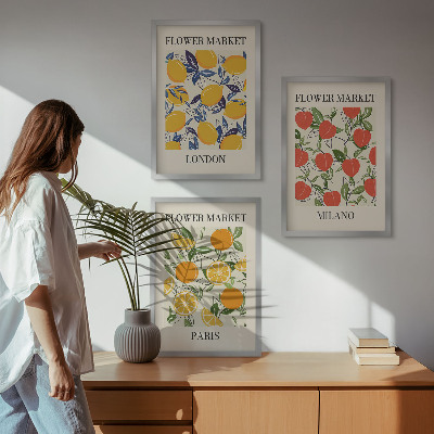 Tavelpaket med ramar Blommaffischer i städer