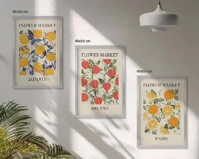 Blommaffischer med stadstema tavelväggar inklusive ramar