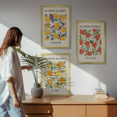 Tavelpaket med ramar Blommaffischer i städer