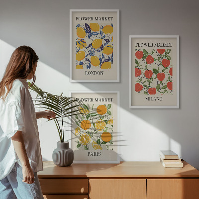 Tavelpaket med ramar Blommaffischer i städer