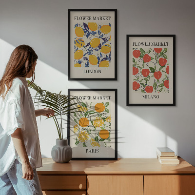 Tavelpaket med ramar Blommaffischer i städer