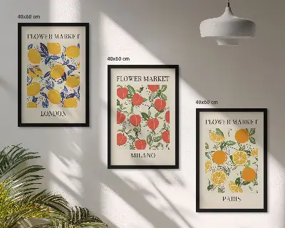 Blommaffischer med stadstema tavelväggar inklusive ramar