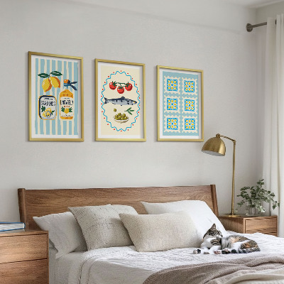 Set om 3 tavlor Illustrationer av kök i medelhavsstil